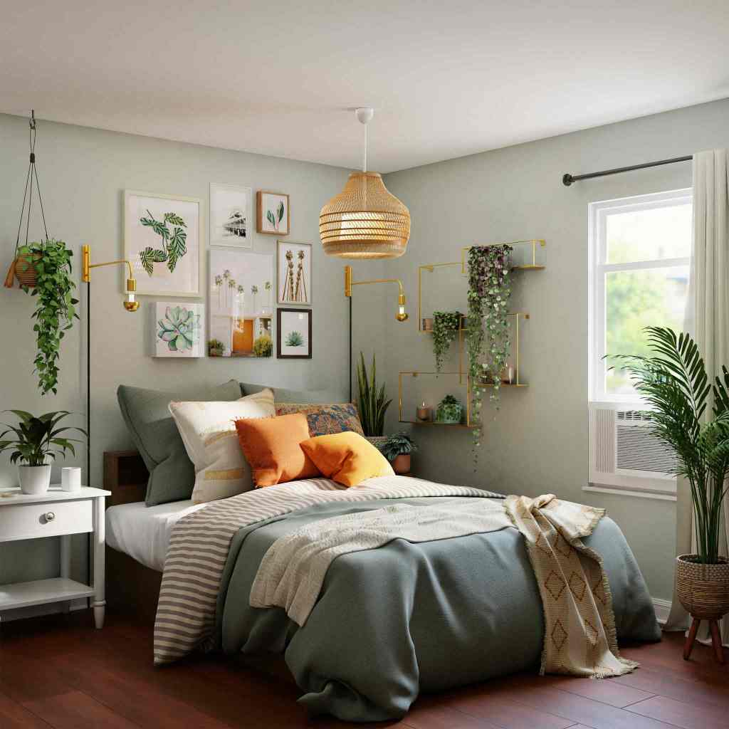 Dormitorio acogedor con plantas
